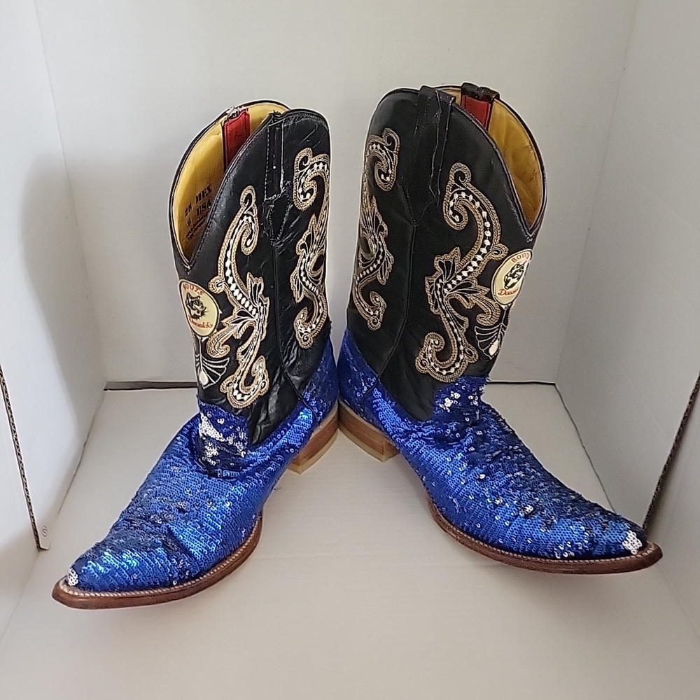 Donaldo Blue Sequin Embroidered Western Cowboy Boots Pointed Toe US 9 D / 28 MEX